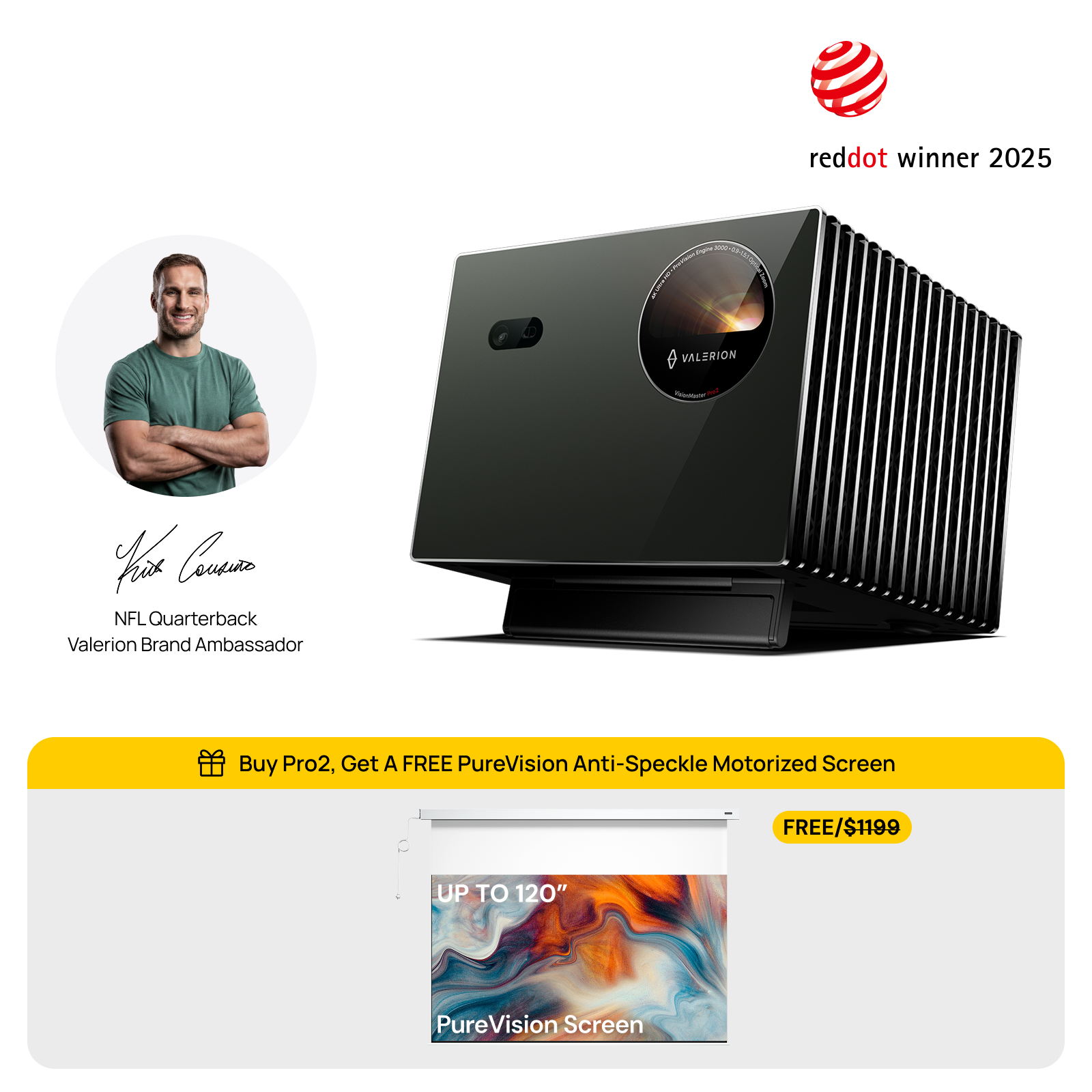 VisionMaster Pro2 + FREE PureVision Anti-Speckle Motorized Screen